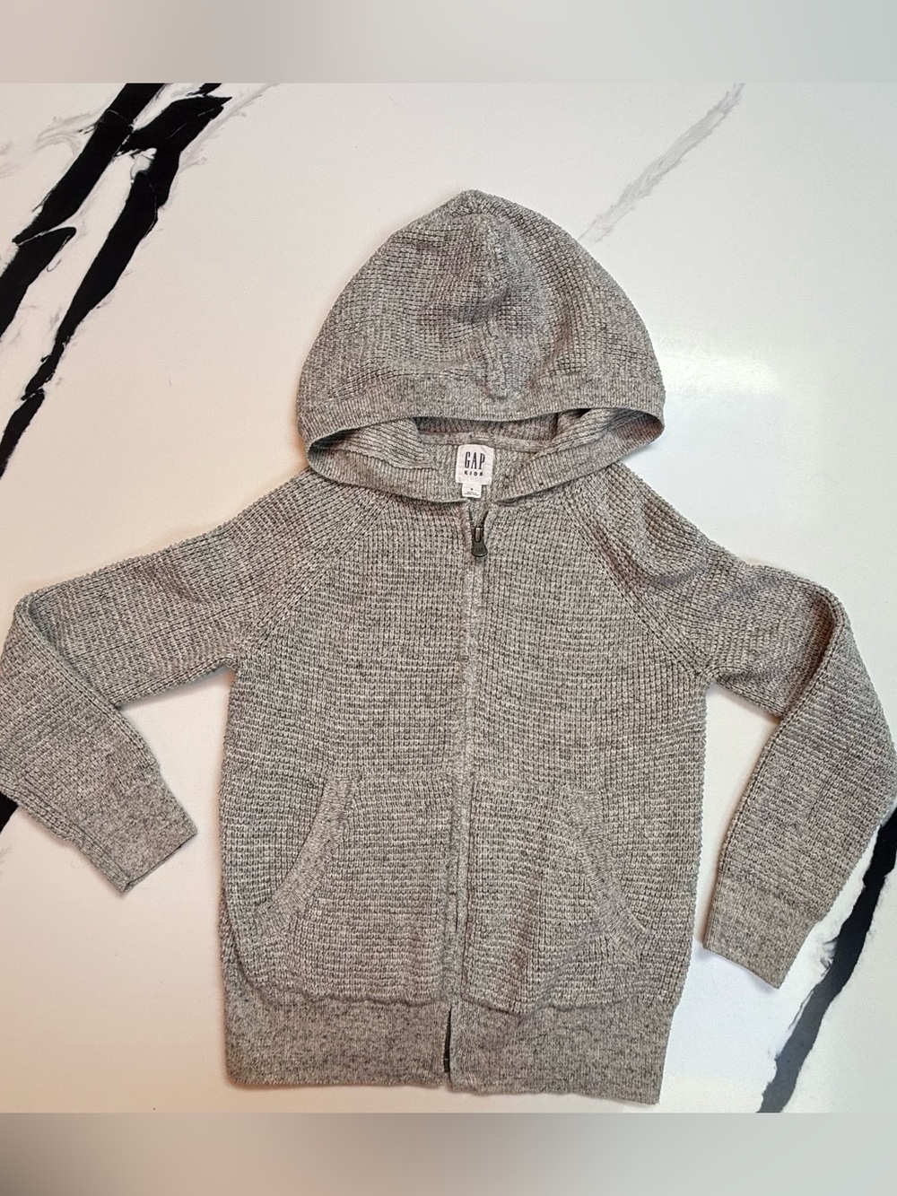 GAP Kids Gray Waffle Knit Full Zip Hooded Sweater Hoodie Size Small S